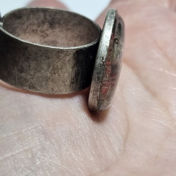 Hand Made Silver Tone Adjustable Red White And Blue Peace Sign Ring - Picture 2 of 13